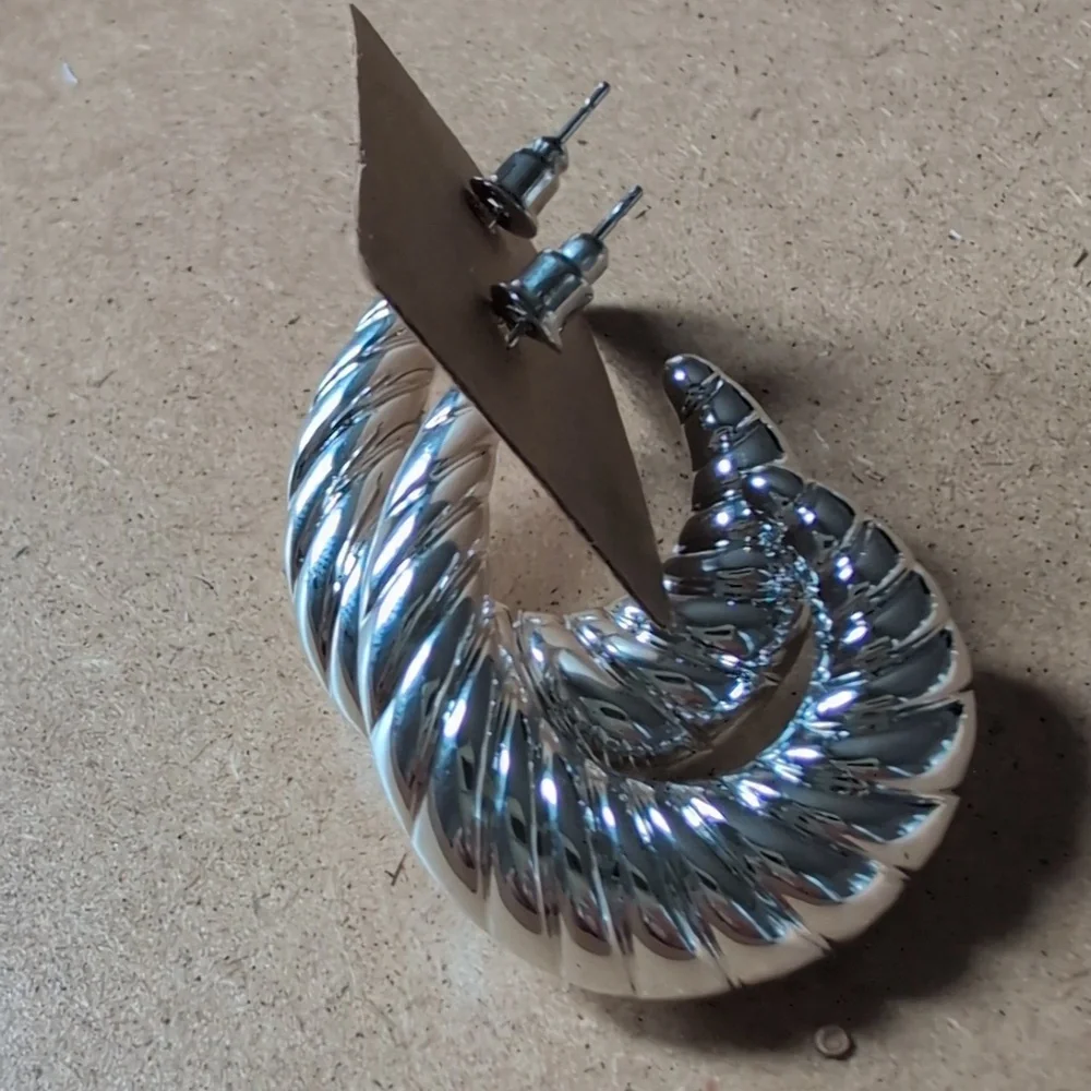 Silver Tone Twisted Hoop Earrings